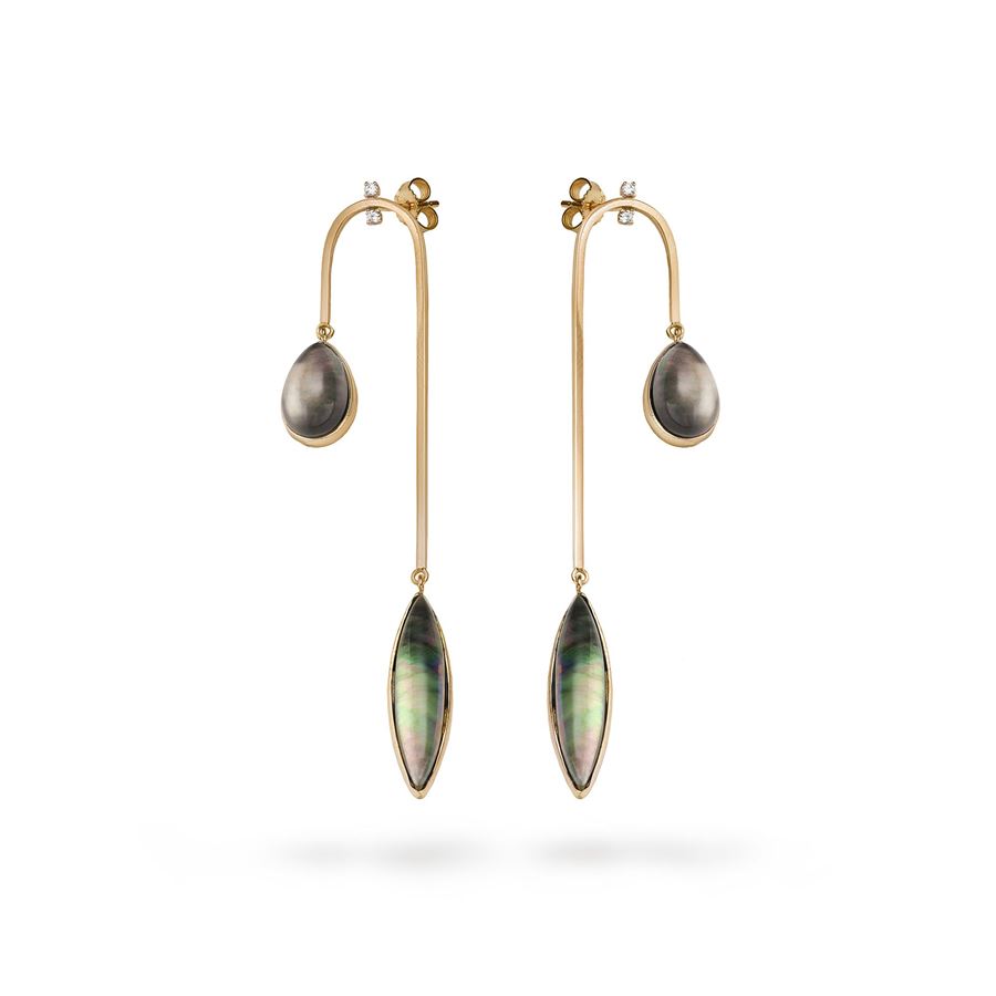 Double drop earring AURUM | OR AMO CRV LAU9R MOP GRI CT 0,08
